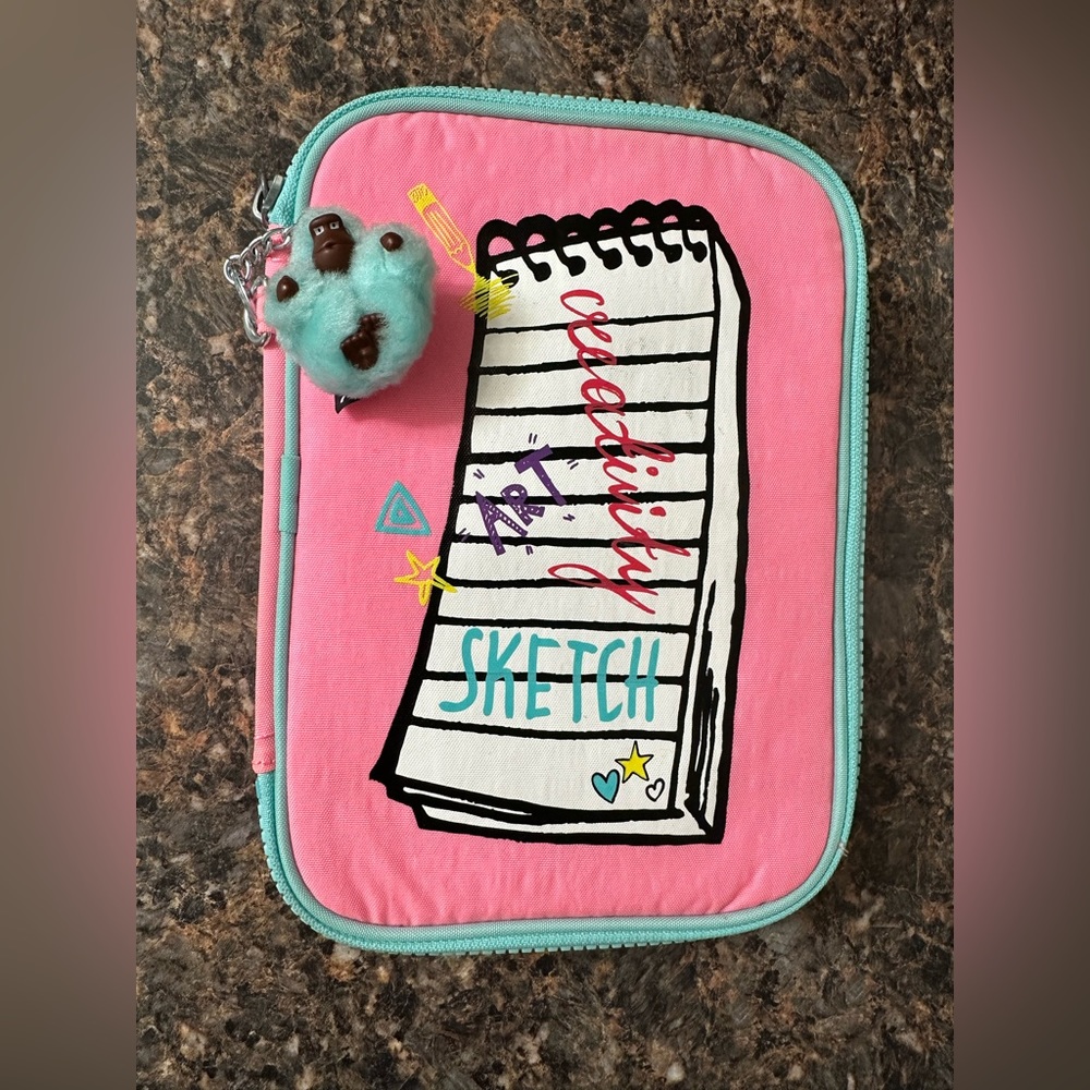 EUC Kipling pink pencil case